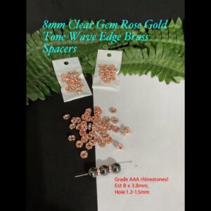 8mm Clear Gem Rose Gold Tone Wave Edge Brass Spacers (est 100pcs)