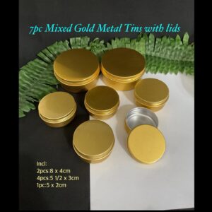 7pc Mixed Gold Tone Metal tins with lids