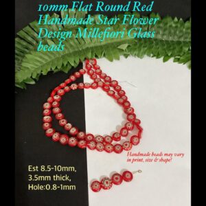 10mm Flat Round Red handmade Star Flower Design Millefiori Glass beads (10pcs)