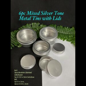6pc Mixed Silver Tone Metal tins with lids