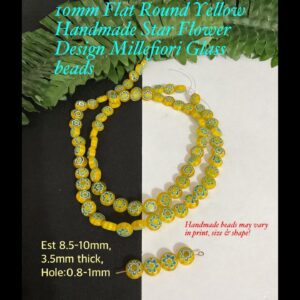 10mm Flat Round Yellow handmade Star Flower Design Millefiori Glass beads (10pcs)