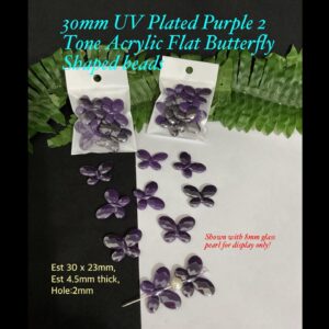 30mm UV Plated Purple 2 Tone Acrylic Flat Butterfly Shaped beads (10pcs)