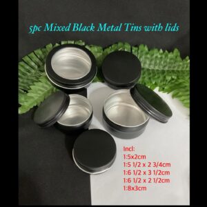 5pc Black tone Metal tins with lids