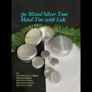 7pc Mixed Silver tone Metal tins with lids