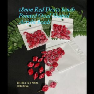 18mm Red Draw Bench Pointed Oval Shaped Acrylic beads (est 30pcs)