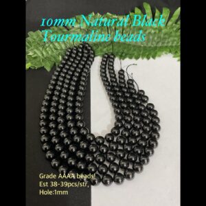 10mm Natural Black Tourmaline beads (est 38-39pcs)