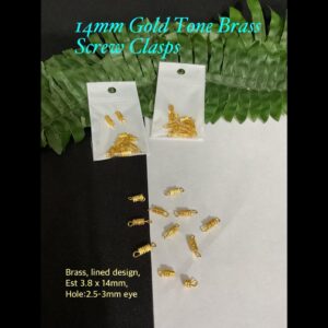 14mm Gold Tone Brass Screw Clasps (lined design, est 10pcs)