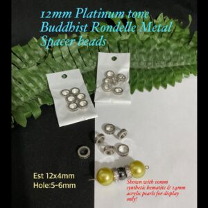 12mm Platinum tone Buddhist Rondelle Metal spacer beads (6pcs)