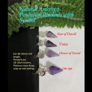 Natural Amethyst Pendulum Pendants with Flower of David Symbol