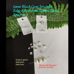 6mm Black Gem Straight Edge Silver Tone Square Spacers (est 10pcs)