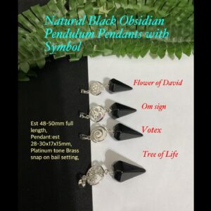 Natural Black Obsidian Pendulum Pendants with Flower of David Symbol