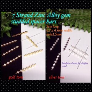 5cm 7 strand Silver Tone Clear Gem studded spacer beads (3pcs)