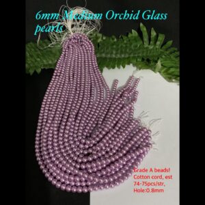 6mm Medium Orchid Glass pearls (est 75-76pcs)