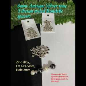 6mm Antique Silver tone Tibetan Styled Rondelle spacer beads (est 30pcs)