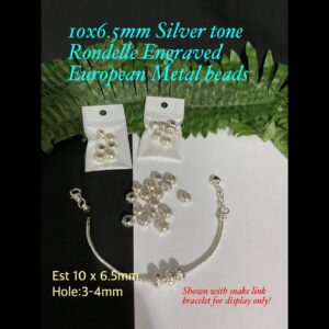 10x6.5mm Silver tone Rondelle Engraved European Metal beads (6pcs)
