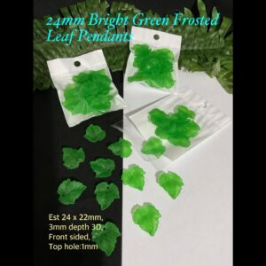 24mm Bright Green Frosted Leaf pendants (20pcs)