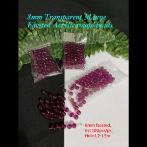 8mm Transparent Mauve Acrylic Round beads (est 100pcs)