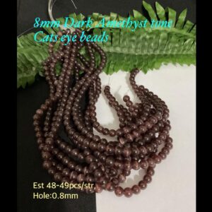 8mm Dark Amethyst Tone Cats eye beads (est 48-49pcs)