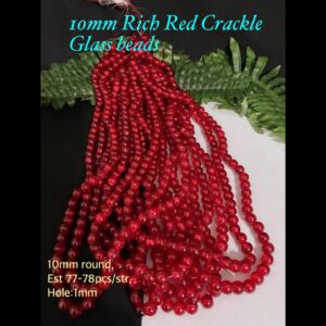 10mm Rich Red Crackle glass beads (est 77-78pcs)