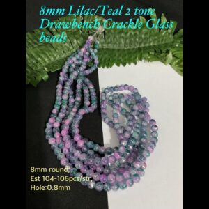 8mm Lilac/teal 2 tone Drawbench Crackle glass beads (est 104-106pcs)