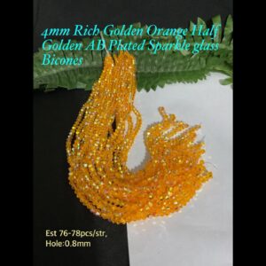 4mm Rich Golden Orange Half Golden AB Plated Sparkle Glass bicones (est 76-78pcs)