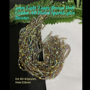 4mm Light Taupy Brown Half Golden AB Plated Sparkle Glass bicones (est 80-82pcs)