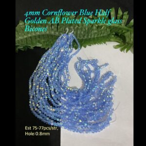 4mm Cornflower Blue Half Golden AB Plated Sparkle Glass bicones (est 75-77pcs)