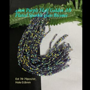 4mm Purple Half Golden AB Plated Sparkle Glass bicones (est 78-79pcs)