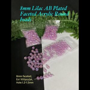 8mm Lilac AB Plated Faceted Acrylic Round beads (est 100pcs)