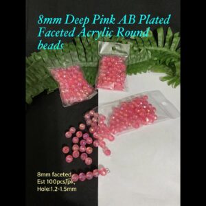 8mm Deep Pink AB Plated Faceted Acrylic Round beads (est 100pcs)