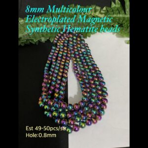 8mm Multicolour Electroplated Magnetic Synthetic Hematite beads (est 49-50pcs)