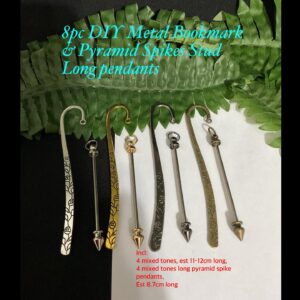 8pc DIY Metal Bookmark & Pyramid Spike Stud Long pendants