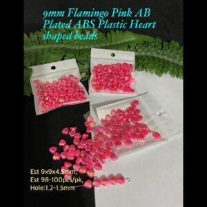 9mm Flamingo Pink AB Plated ABS Plastic Heart Shaped beads (est 100pcs) 20% off!