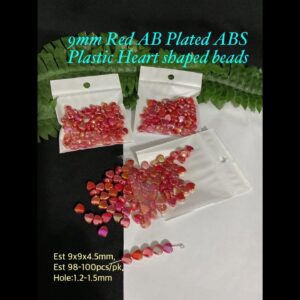 9mm Red AB Plated ABS Plastic Heart Shaped beads (est 100pcs) 20% off!
