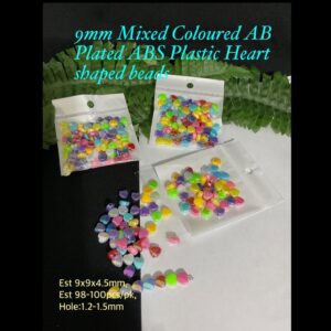 9mm Mixed Coloured AB Plated ABS Plastic Heart Shaped beads (est 100pcs)