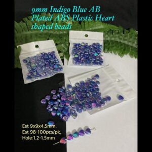9mm Indigo Blue AB Plated ABS Plastic Heart Shaped beads (est 100pcs) 20% off!