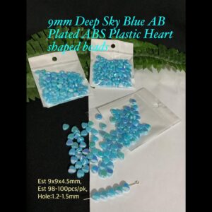 9mm Deep Sky Blue AB Plated ABS Plastic Heart Shaped beads (est 100pcs)