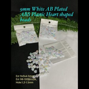 9mm White AB Plated ABS Plastic Heart Shaped beads (est 100pcs) 20% off!