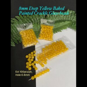 8mm Deep Yellow Baked Painted Crackle glass beads (est 100pcs)
