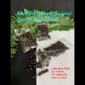 8mm Rich Dark Coconut Brown Wood beads (est 100pcs)