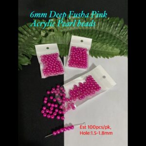 6mm Deep Fusha Acrylic pearl beads (est 100pcs)