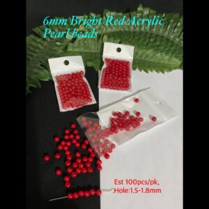 6mm Bright Red Acrylic pearl beads (est 100pcs)