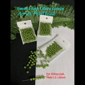 6mm Deep Olive Green Acrylic pearl beads (est 100pcs)