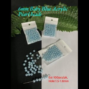 6mm Baby Blue Acrylic pearl beads (est 100pcs)