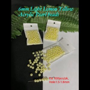 6mm Light Lemon Yellow Acrylic pearl beads (est 100pcs)
