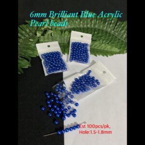 6mm Brilliant Blue Acrylic pearl beads (est 100pcs)