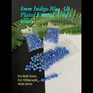 8mm Indigo Blue AB Plated faceted acrylic beads (est 100pcs) 20% off!