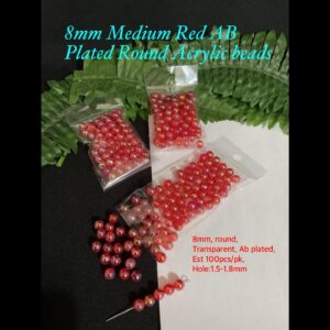 8mm Medium Red AB Plated Round Acrylic beads (est 100pcs)