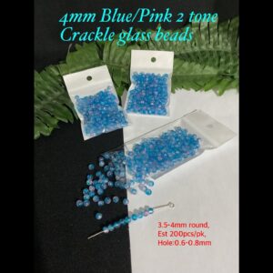 4mm Blue/Pink 2 tone Crackle glass beads (est 200pcs)