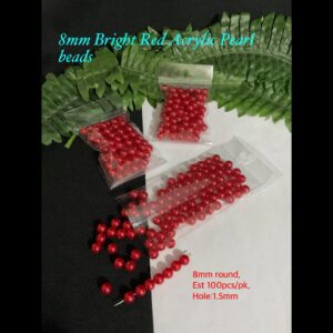 8mm Bright Red Acrylic P:earl beads (est 100pcs)